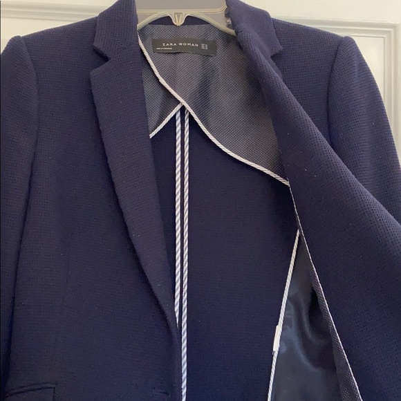 Zara Textured Navy Blazer - Picture 4 of 11